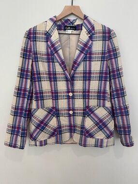 Gil & Co Vintage Blazer Lightweight‎ Seersucker Blue and Purple Plaid Size 8
